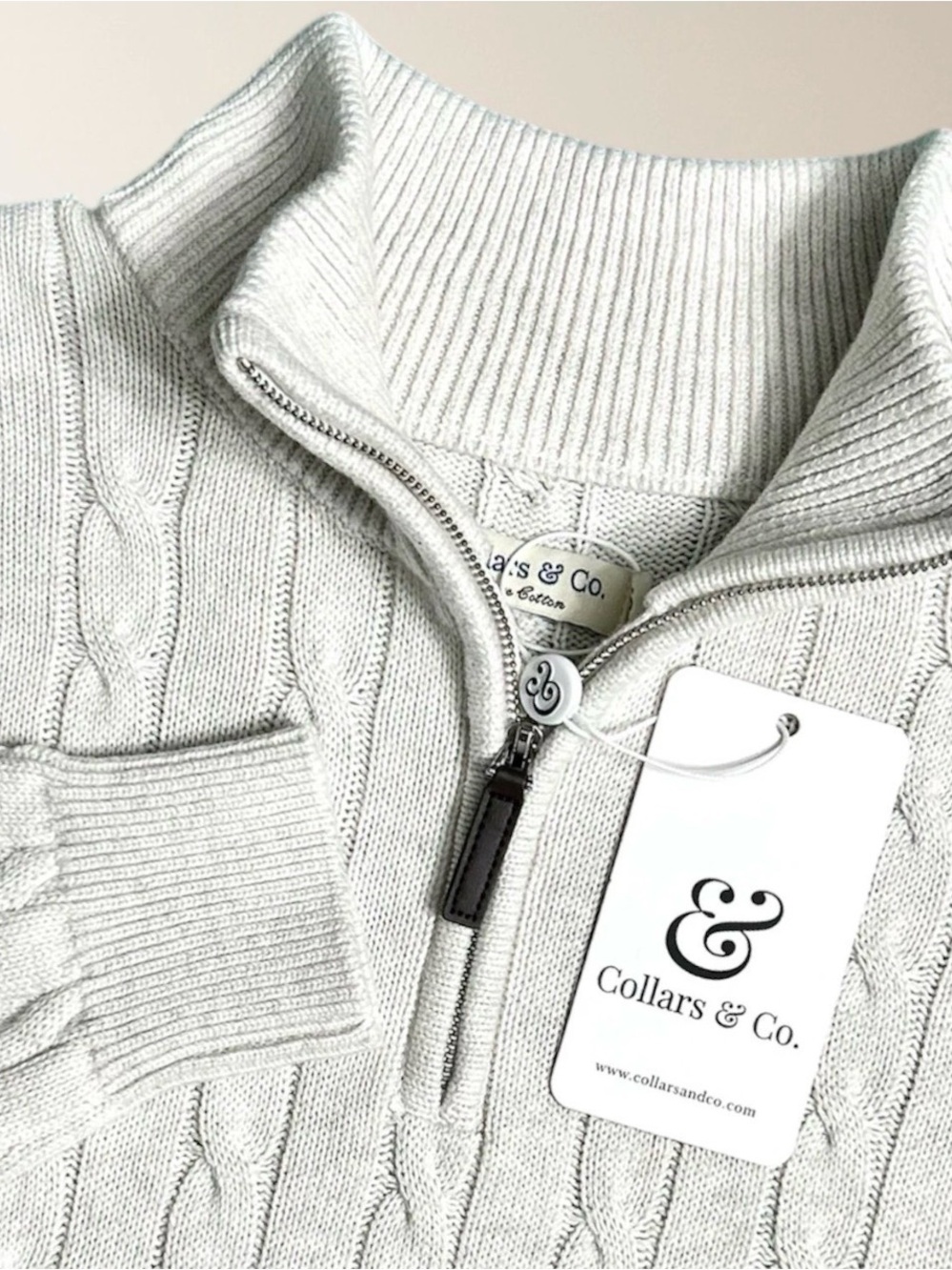 Collars & Co. Men’s Cream Cable Knit Half-Zip Sweater